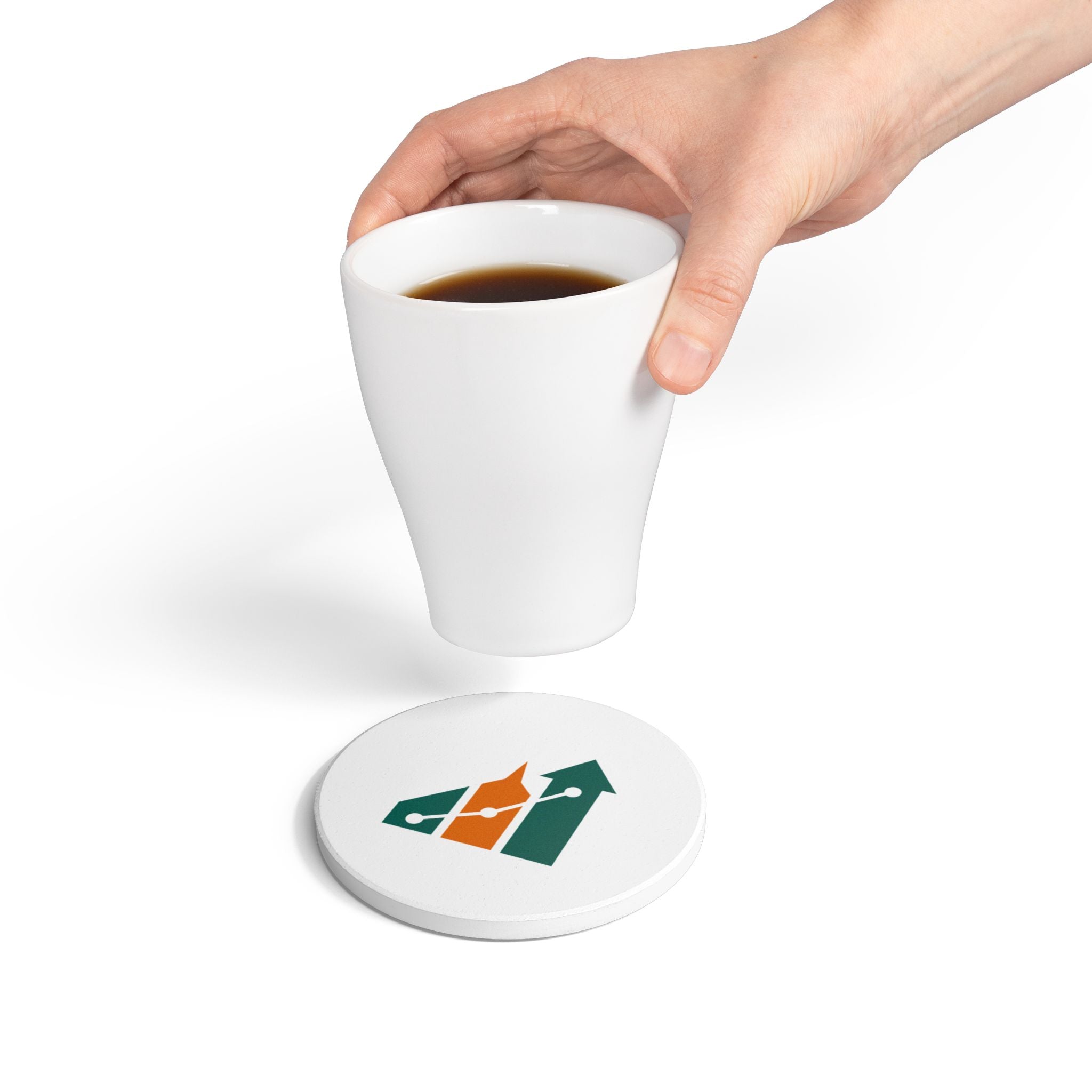 Ceramic Coaster — Minimal Growth Arrow Logo Coaster (Business/Office Drink Mat)